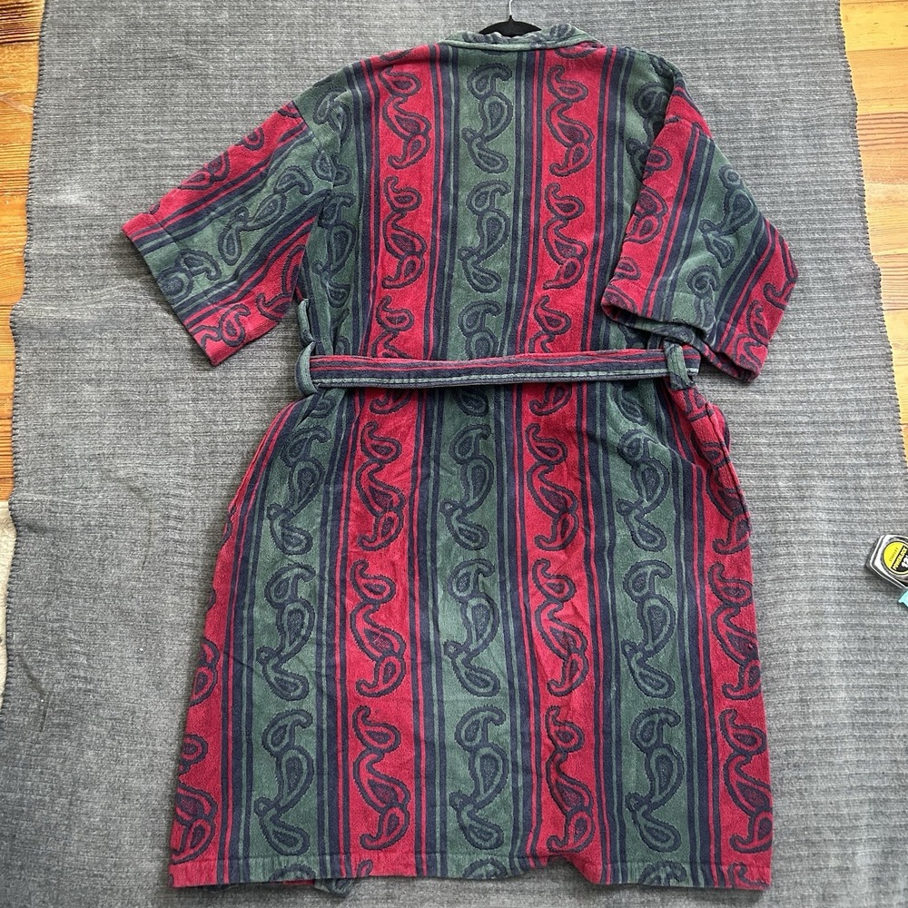 Vintage Turkish Cotton Blend Robe Knightsbridge OS Burgundy Green Paisley Belted - Picture 6 of 16